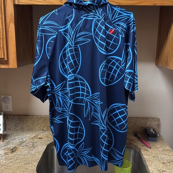 Only worn once Aloha! Navy Blue Pineapple Print Polo Shirt - Picture 2 of 5